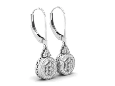 AV 581 Diamond Halo Cluster Drop Earrings for Women 3D print model