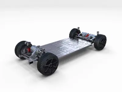 Tesla Cybertruck with chassis and interior Blue 3D model