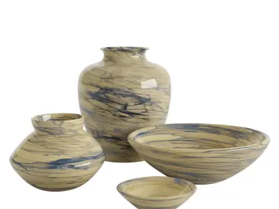 Handcrafted Marbled Ceramic Collection 3D model