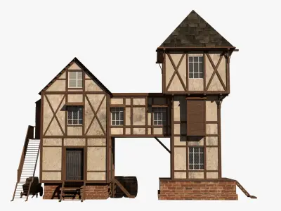 Game Ready  Medieval house Low-poly 3D model