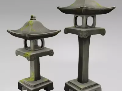 Japanese Stone Lanterns Low-poly 3D model