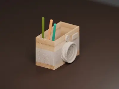 Cardboard Camera Penholder Free 3D model