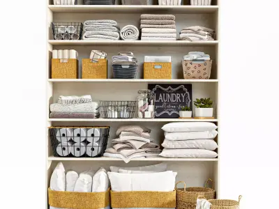 Laundry Set shelf with baskets and towels 3D model