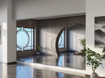 Modern Asian Style Living Room - Hipoly 3D Model 3D model