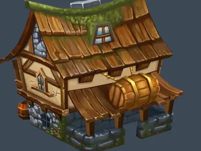 Cartoon Old Bandit Hotel Tovern House Building Low-poly 3D model purchase