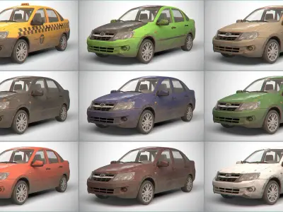 set of Retro sedan car  with interior  in 9 color variants az9 Low-poly 3D model