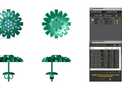 Flower Shape Diamond Earrings Style Stud For Women 3D print model