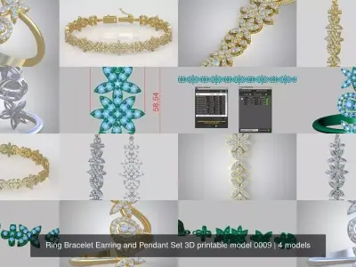 Ring Bracelet Earring and Pendant Set 3D printable model 0009 3D Model Pack