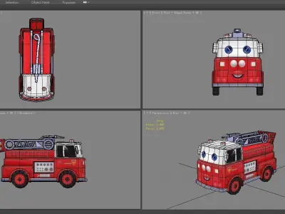 Cartoon toy fire truck Low-poly 3D model