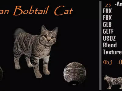 Kurilian Bobtail Cat Low-poly 3D model