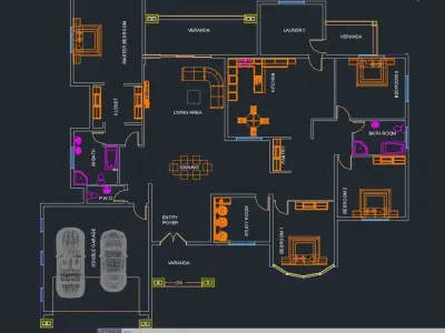2D House Plan dwg 3D model