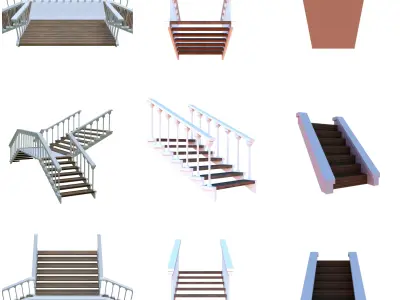 Wooden stairs package Low-poly 3D model