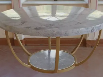 Modern Round Marble Coffee Table with Gold Legs Low-poly 3D model