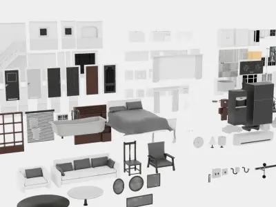 Modular asset modern house Low Poly PSX - LQ Low-poly 3D model