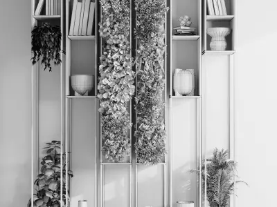 Metal Shelves Decorative With Plants and Book 3D model