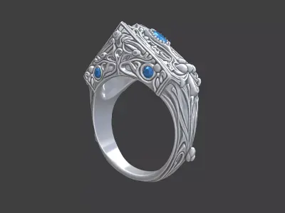Large geometric Ornamental Ring with Gemstones 3D print model