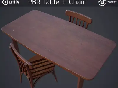 Game Ready Table and Chair Low-poly 3D model