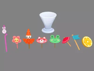 Cartoon cocktail drink decorations Low-poly 3D model