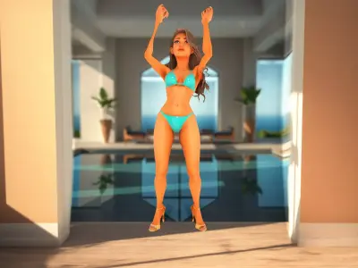 Teal Bikini Girl model pack Low-poly 3D model