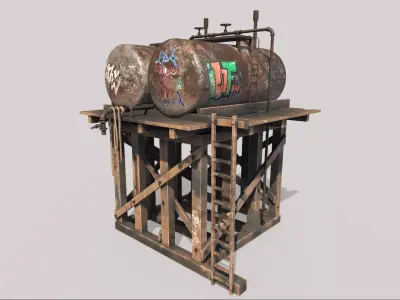 Wooden Oil Tanks Platform 3D model