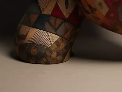 Patchwork Wooden Head Geometric Mosaic Face Sculpture 3D Low-poly 3D model