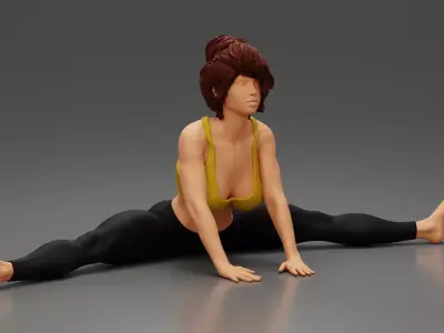 Beautiful Woman Practicing Wide Angle Seated Forward Bend Yoga 3D print model