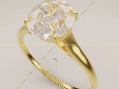 Engagement Ring Gold with Giant Diamond Stone 3D model
