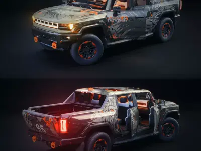HUMMER EV 2022 Inferno Beast Livery Rigged Low-poly 3D model