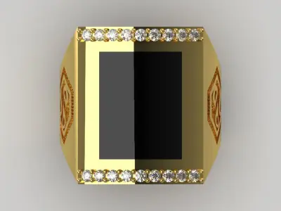 Man yellow gold ring with onyx stone model mr0230 3D print model