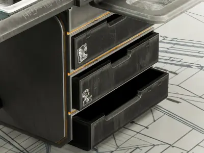 Sci-fi Stylized Office Table PBR Low-poly 3D model