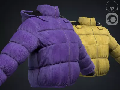 Purple and yellow winter jackets Low-poly 3D model