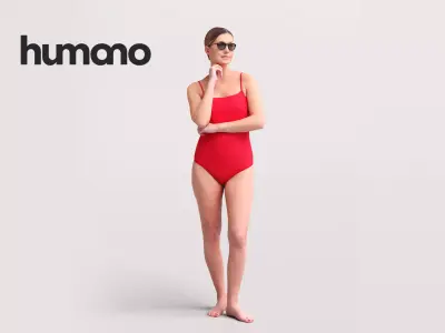  Humano Beautiful Woman in swimsuit sitting pool-2511-032-7312 3D model