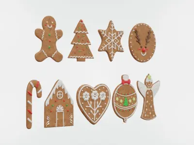 Gingerbread Christmas Cookie Set 1 3D model