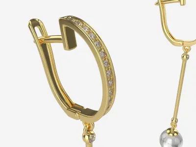 Earrings Diamond Gold Jewelry 01 3D model