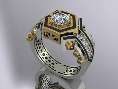 Mens Ring Jewelry Brand Gold Diamond 3D print model