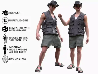 Man - Summer Outfit 13 - Modular - Rigged Low-poly 3D model