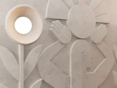 Minimalist Stucco Wall Art Abstract Woman with Sun 3D model