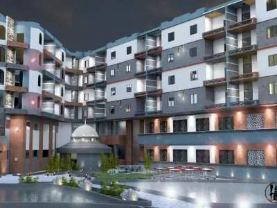 Exterior hotel and tourist village and shop mall 3D model