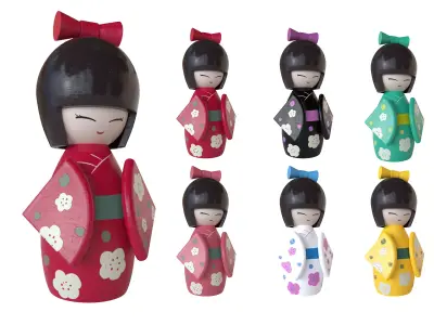 Kokeshi Japanese doll Low-poly 3D model