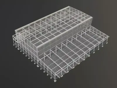 Industrial factory building in structure 3D model