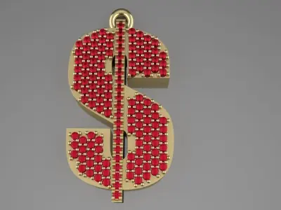 Dollar Sign Gold Diamond Pendant Silver Platinum Luxury Jewelry 3D print model