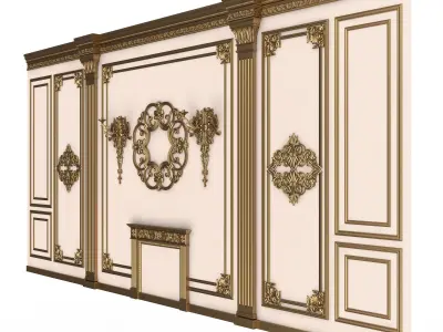 Boiserie Classic Wall with Mouldings 03 White Low-poly 3D model