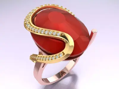 Oval Stone Ring - GN252 3D print model