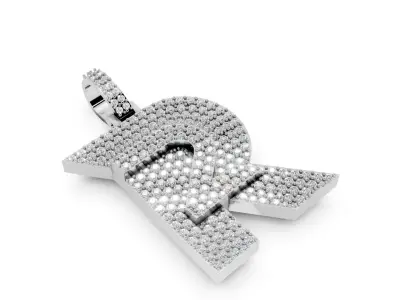 Diamond Encrusted Initial R Pendant 3D Jewelry Model 3D print model