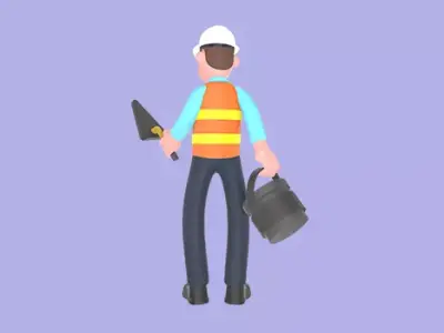 Stylized 3D Male Architect Character-Cartoon Builder with Tools 3D model