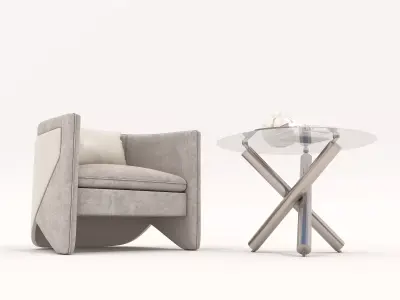 Modern Coffee Table and Armchair Set 49 3D model