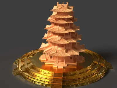 Chinese ancient tower  3D model 3