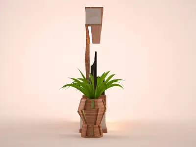 TV Set entertainment unit with plant and 3D model