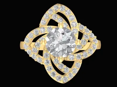 Luxury Twisted Four Petal Halo Ring for Women  2483 3D print model