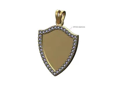 Diamond shield memory pendant with bail 3D print model